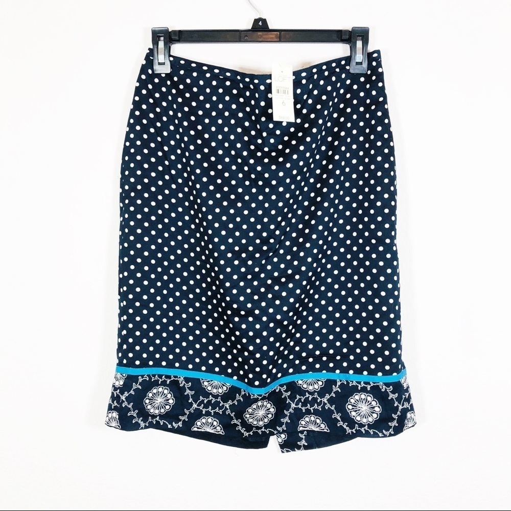 🔥 Ann Taylor Loft navy polka dot pencil skirt Sz 6 NWT